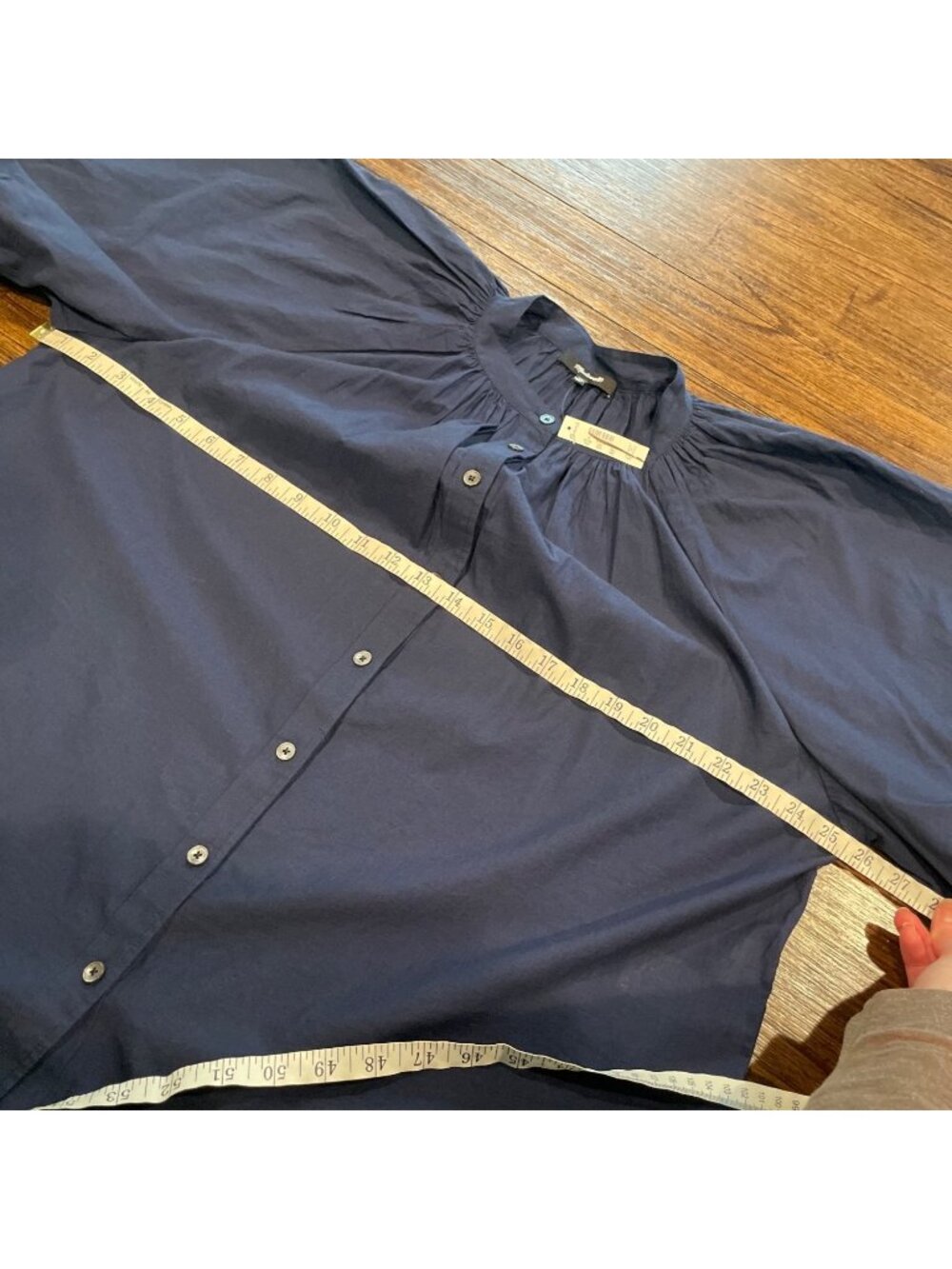 NWT Madewell XL Shirred Balloon-Sleeve Top Navy Blouse Cotton Voile Button Front - Picture 7 of 11